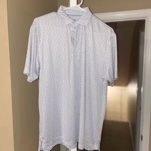 johnnie-O White and Blue Geometric Polo Shirt